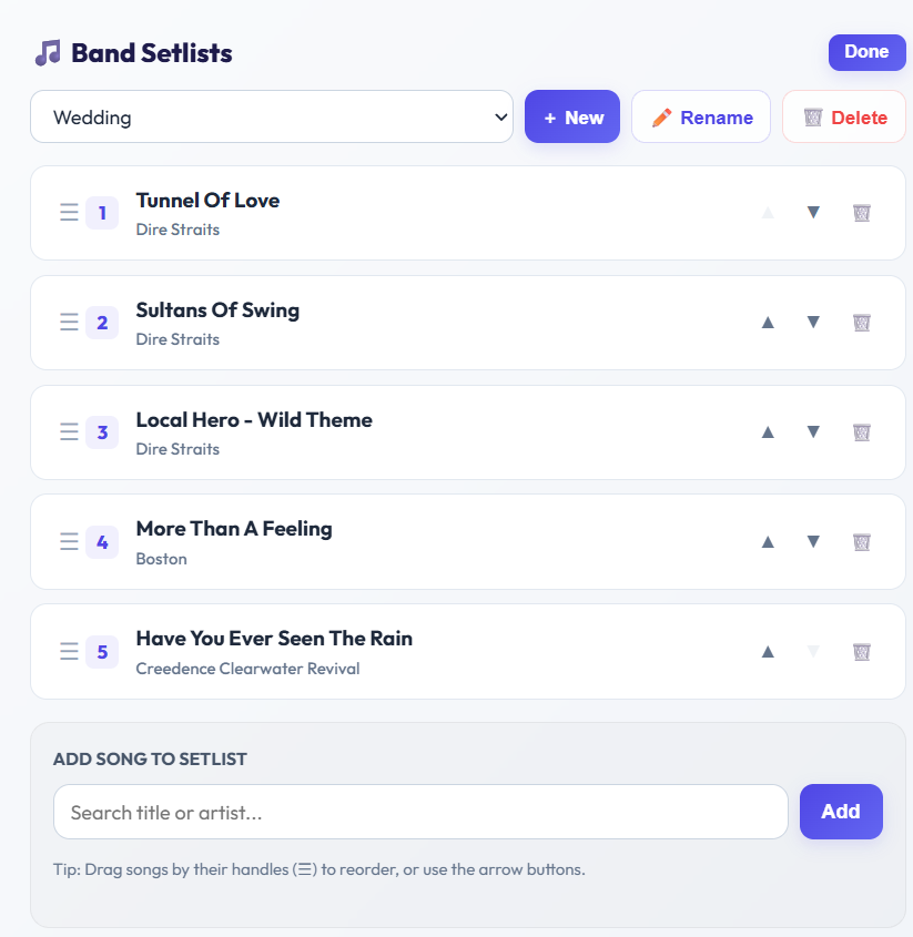 Collaborative Band Setlists