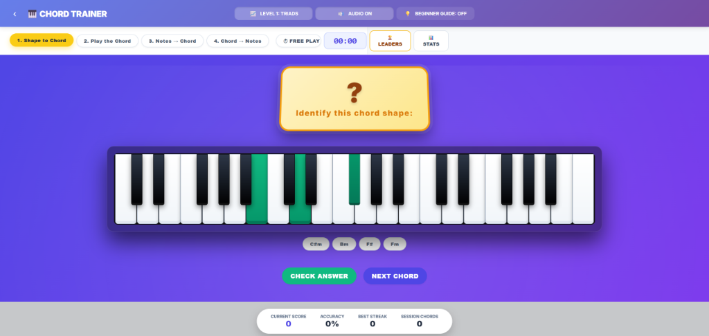 Chord Trainer Piano Gameplay