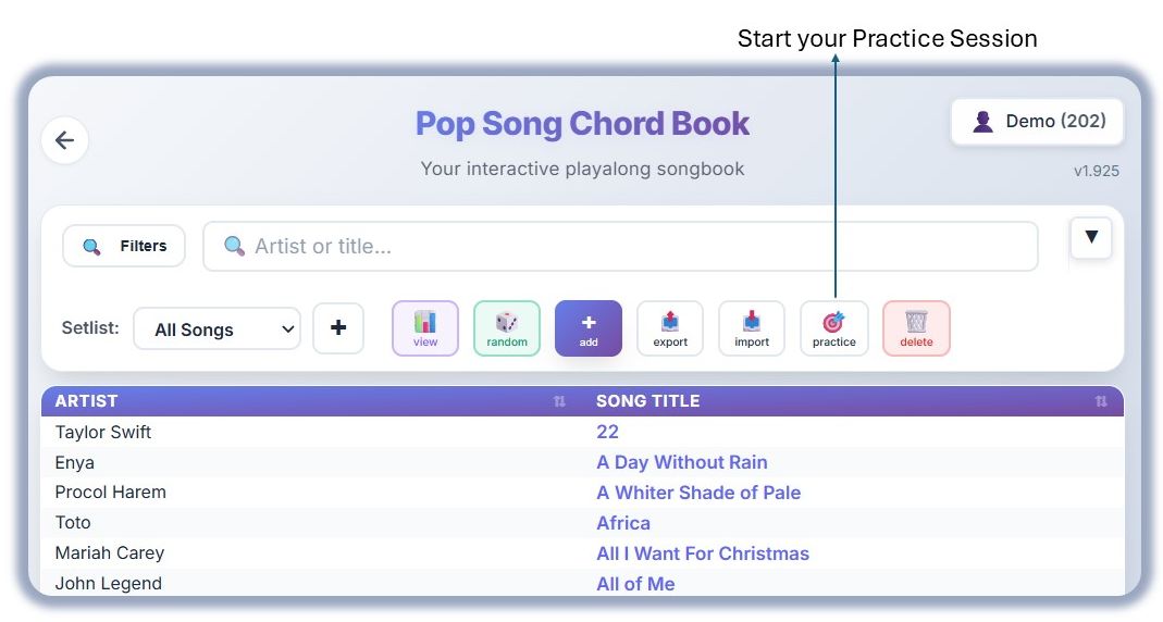 Practice Mode Features - List View