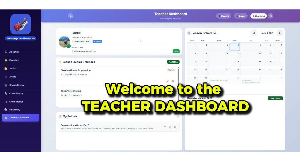 Teacher Dashboard Welcome screen